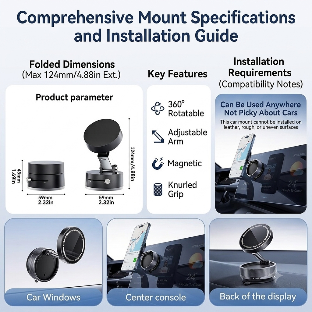 360° Magnetic Car Phone Mount – Foldable & Adjustable Dashboard Holder