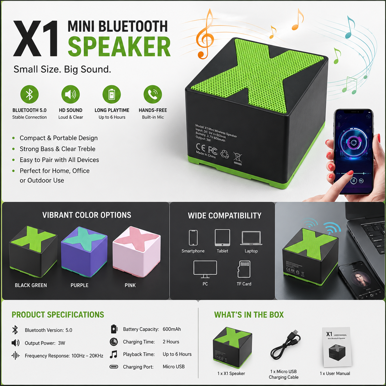 X1 Mini Bluetooth Speaker – Portable Wireless Speaker with HD Sound