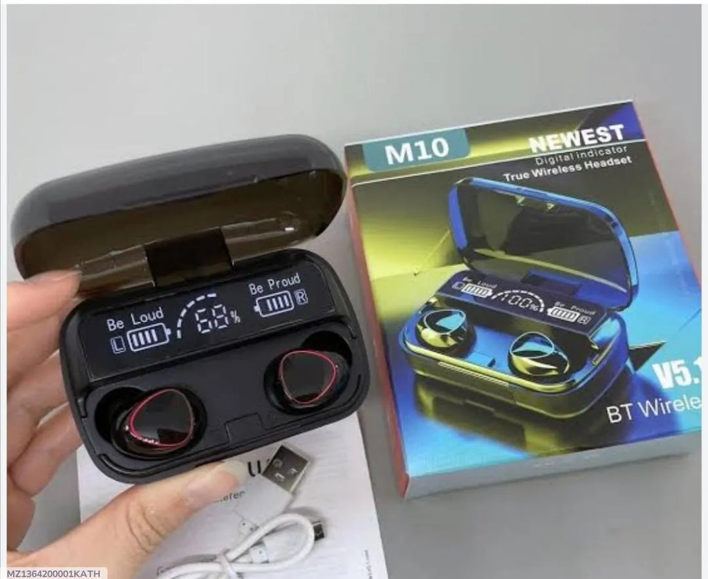 M10 TWS Wireless Earbuds – Bluetooth 5.1 with LED Power Display