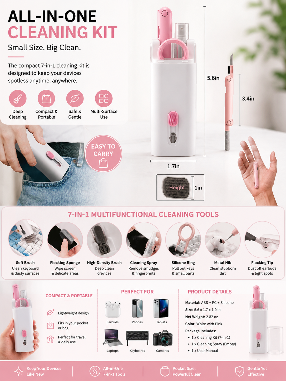7-in-1 Multifunctional Cleaning Kit – Portable Electronics Cleaning Tool