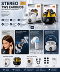 Stereo TWS Wireless Earbuds – ENC Noise Reduction & LED Battery Display