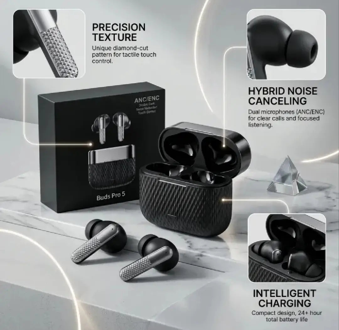Buds Pro 5 ANC/ENC Wireless Earbuds – Premium Sound & Noise Cancellation