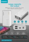 ROMOSS 10000mAh Fast Charging Power Bank – Dual USB Output & Dual Input Portable Battery Pack (White)