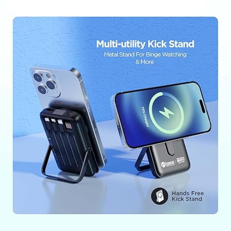 10000mAh Magnetic Wireless Power Bank – 15W Fast Charging with Built-in Cables & Foldable Kickstand